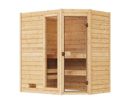Weka Massivholzsauna Valida Eck 1 GTF, inkl. 7,5 kW Ofen digitale Steuerung (OS), mit Ganzglastür un