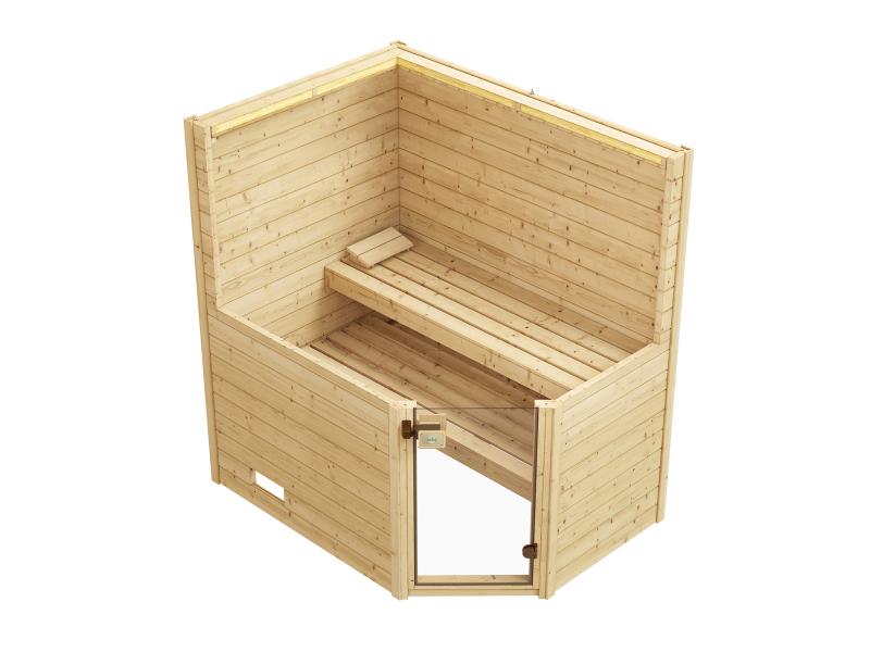 Weka Massivholzsauna Valida Eck 1 GTF, inkl. 7,5 kW Bioofen digitale Steuerung (BioS), mit Ganzglast