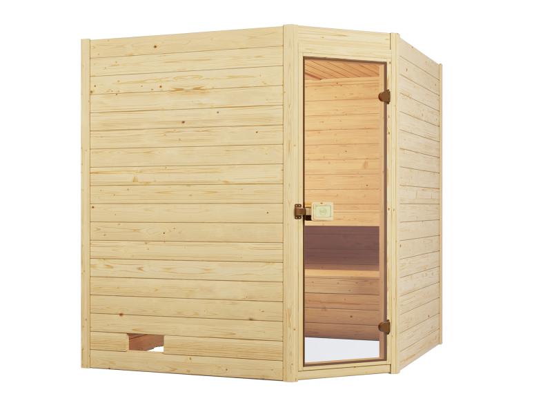Weka Massivholzsauna Valida Eck 2 GT, inkl. 7,5 kW Ofen mit digitaler Steuerung (OS), Ganzglastür