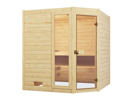 Weka Massivholzsauna Valida Eck 2 GTF, inkl. 7,5 kW Ofen mit digitaler Steuerung (OS), Ganzglastür u