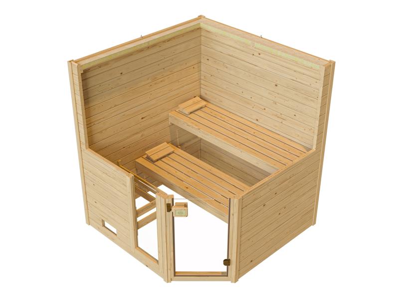 Weka Massivholzsauna Valida Eck 2 GTF, inkl. 5,4 kW Ofen Kompakt integr. Steuerung, Ganzglastür und 