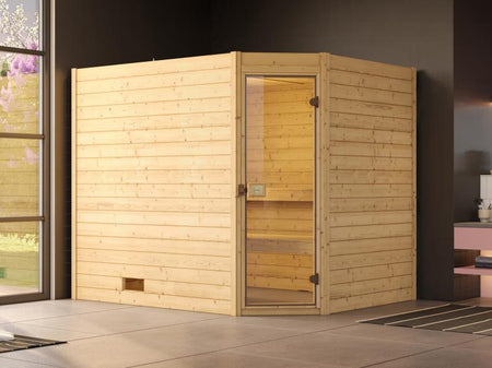 Weka Massivholzsauna Valida Eck 3 GT, inkl. 7,5 kW Bioofen mit digitaler Steuerung (BioS), Ganzglast