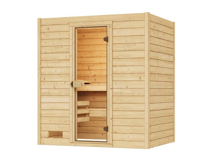 Weka Massivholzsauna Valida Gr. 2 GT, inkl. 5,4 kW Ofen Kompakt integr. Steuerung, Ganzglastür