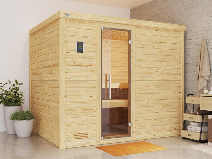Weka Premium-Massivholzsauna 45 mm Bergen 3 GT, natur