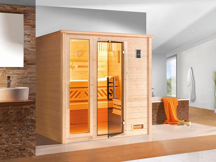 Weka Premium-Massivholzsauna 45 mm Bergen 3 GTF, natur