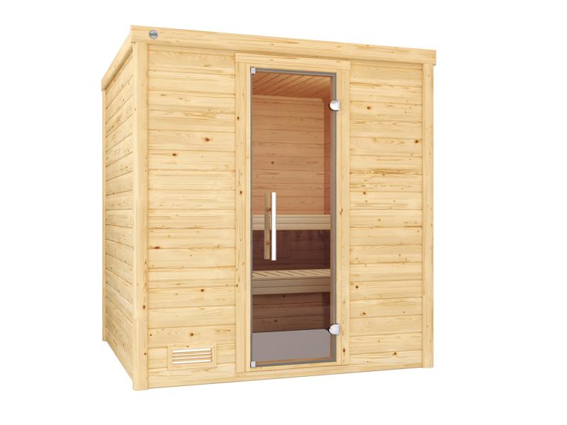Weka Premium Sauna Bergen 2, inkl. Sparset mit 7,5 kW OS inkl. Steuerung, Ganzglastür