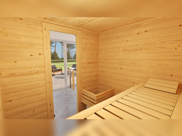 Weka Premium Sauna Bergen 2, inkl. Sparset mit 7,5 kW Bios inkl. Steuerung, Ganzglastür