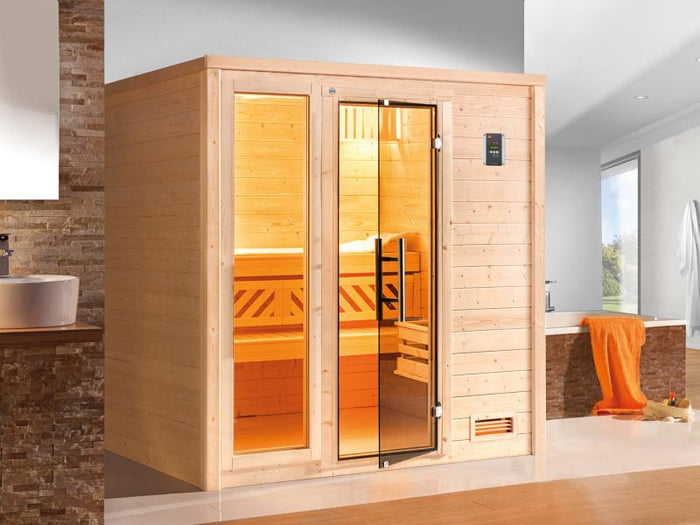 Weka Sauna Bergen Gr. 2 GTF, inkl. 5,4 kW Ofen Kompakt integr. Steuerung, inkl. bodentiefes Fenster