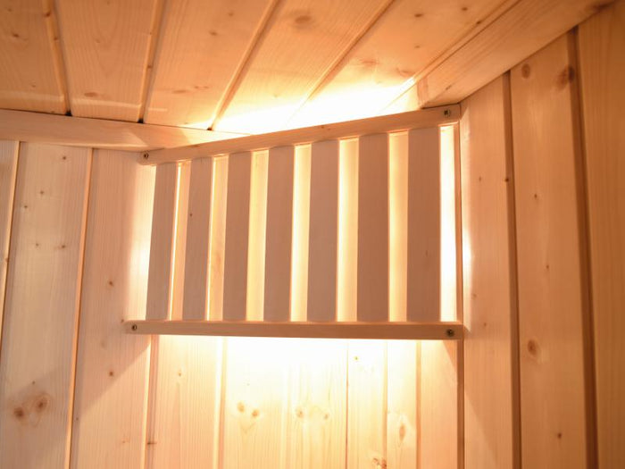 Weka Sauna Cubilis Eck 1, inkl. 4,5 kW Bioofen inkl. digitaler Steuerung (BioS), mit Glastür, Fenste