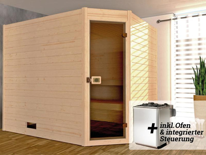 Weka Sauna VALIDA Eck Gr. 4 im Set 9 kW Ofen Kompakt integr. Steuerung, Glastür