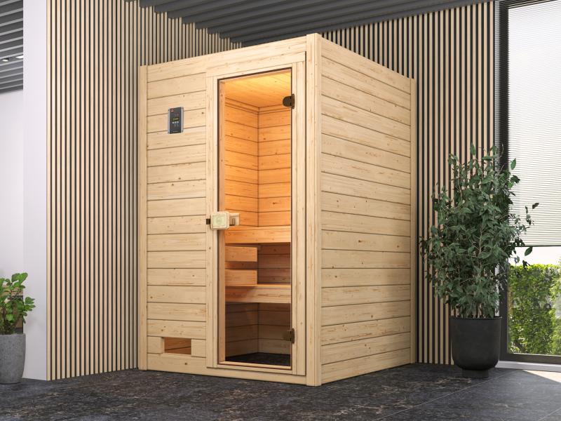 Weka Sauna Valida Gr. 1 inkl. 3,6 kW Bioofen mit digitaler Steuerung (BioS), Ganzglastür