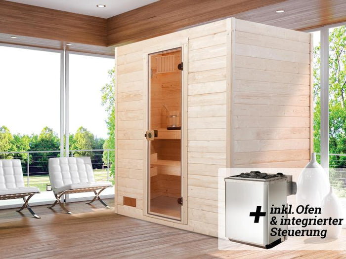 Weka Sauna VALIDA Gr. 3 im Set 9 kW K Ofen inkl. integrierter Steuerung. Glastür
