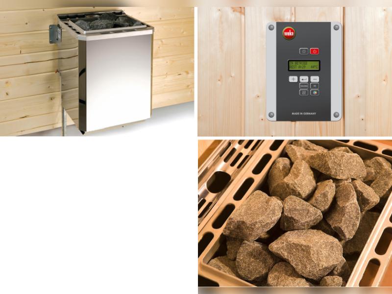 Weka Sauna Valida Gr. 4 im Set inkl. 9 kW Ofen intgr. Steuerung /Glastür und Fenster