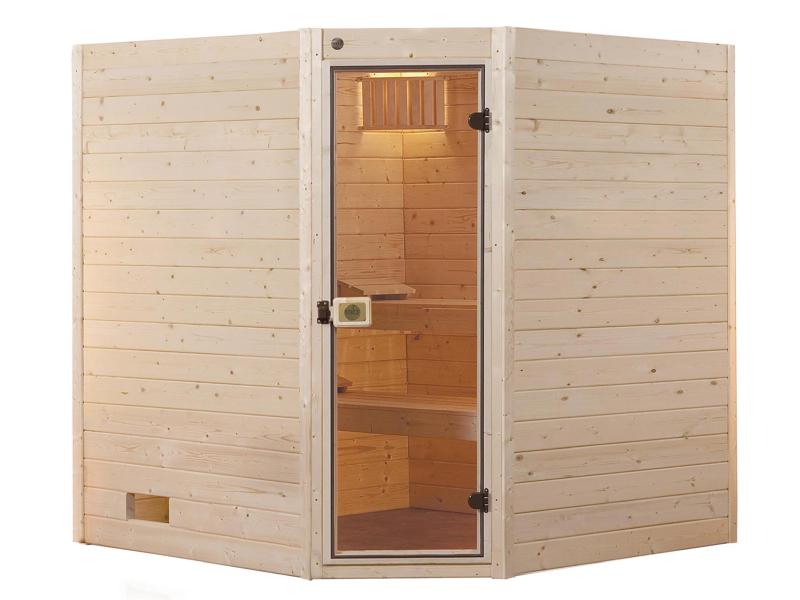 Weka Sauna Valida Gr.3 Eck im Set mit 9 kW K Ofen intgr. Steuerung / Glastür