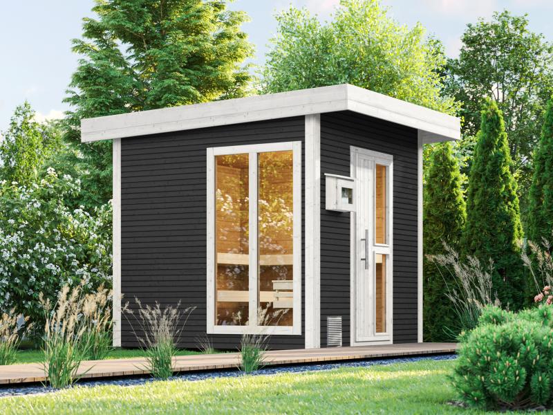 Weka Saunahaus 45 mm Kuopio mit Fenster und 9 kW OS-Ofenset, anthrazit