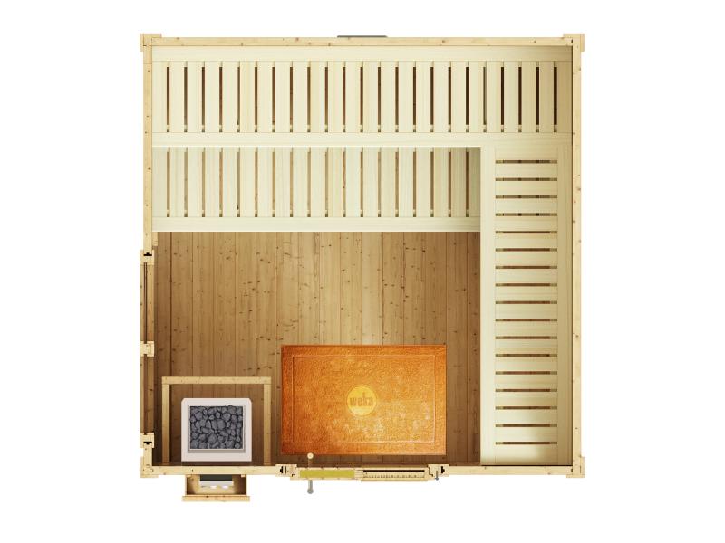 Weka Saunahaus 45 mm Kuopio mit Fenster und 9 kW BioS-Ofenset, anthrazit