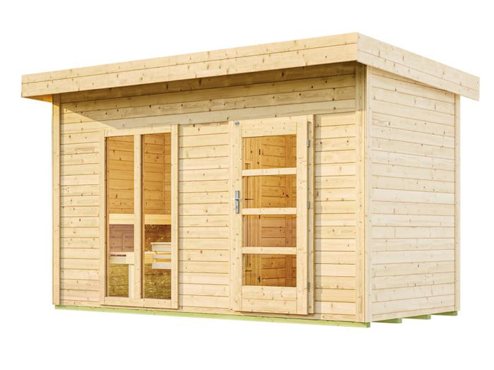 Weka Saunahaus Farsund, inkl. 9 kW Ofen digitale Steuerung (OS), mit Vorraum und Fenster