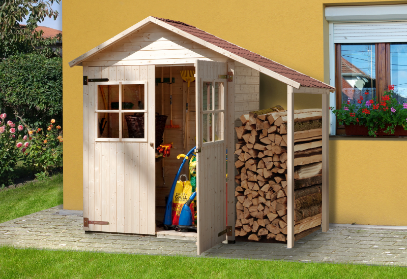 Weka Terrassenschrank mit Satteldach und Doppeltür inkl. Schleppdach