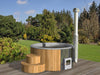 Wolff Finnhaus Badebottich Hot Tub de luxe 200 cm mit grauem GFK-Einsatz, integriertem Außenofen und