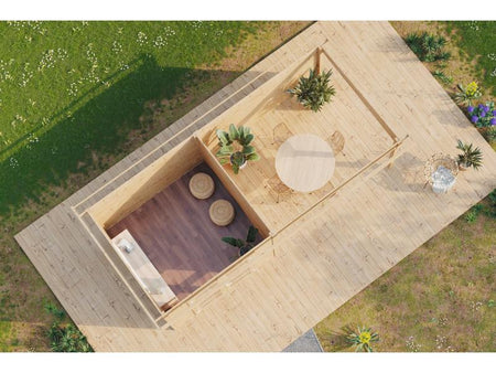 Wolff Finnhaus Gartenhaus Ole 6028, 28 mm, mit Anbau und Rückwand, naturbelassen