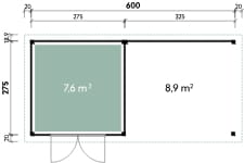 Wolff Finnhaus Gartenhaus Ole 6028, 28 mm, mit Anbau und Rückwand, naturbelassen, inkl. Fußboden