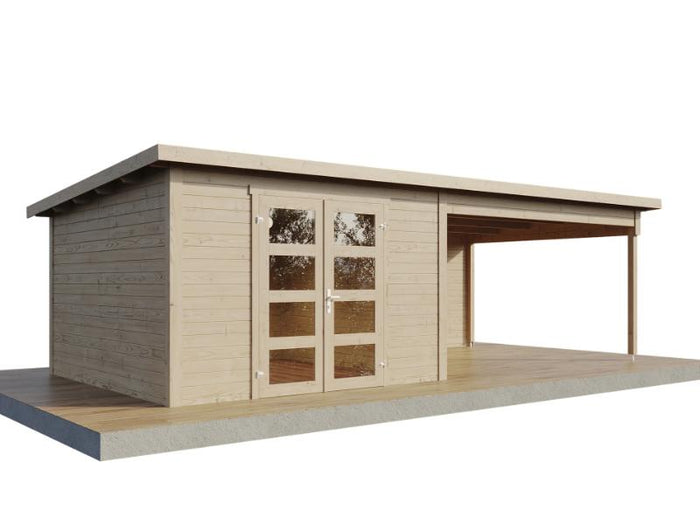Wolff Finnhaus Gartenhaus Ole 7133, 28 mm, mit Anbau und Rückwand, naturbelassen