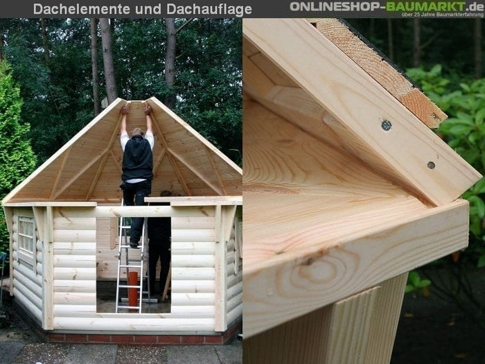 Wolff Finnhaus Grillkota 9 de luxe mit Saunaanbau inkl. rot-schwarzen Dachschindeln
