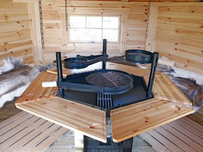 Wolff Finnhaus Grillkota 9 de luxe mit Saunaanbau inkl. rot-schwarzen Dachschindeln