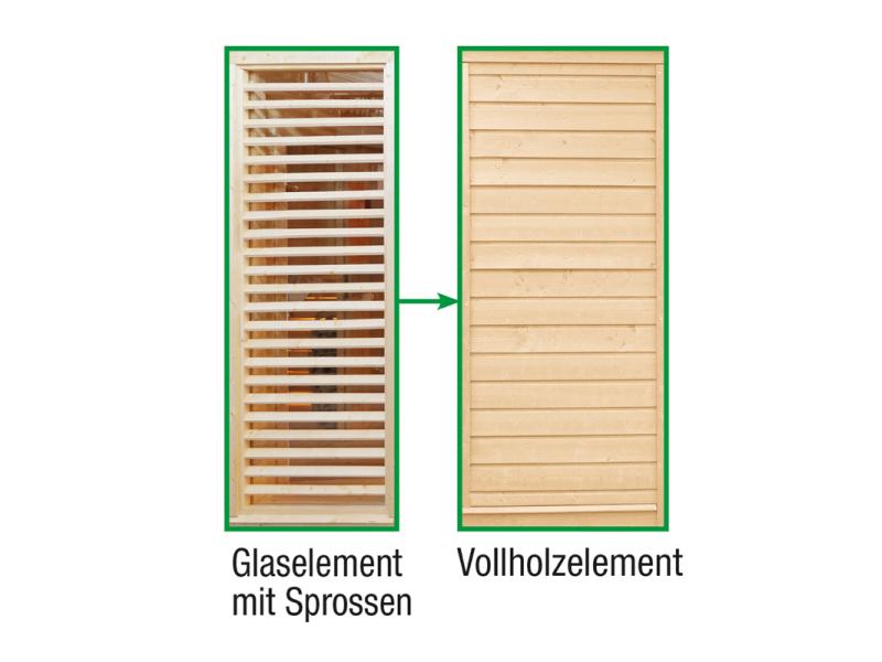 Wolff Finnhaus Paradiso Tauschwand (Glaselement mit Sprossen Tausch in Vollholzelement )