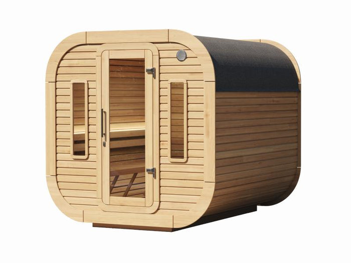 Wolff Finnhaus Sauna Luago 2x2 montiert Typ 2 Art 1, natur, inkl. Dacheindeckung und Fenster