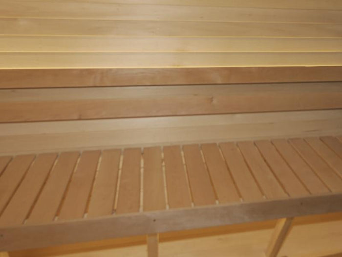 Wolff Finnhaus Sauna Luago 2x2 montiert Typ 2 Art 1, natur, inkl. Dacheindeckung und Fenster