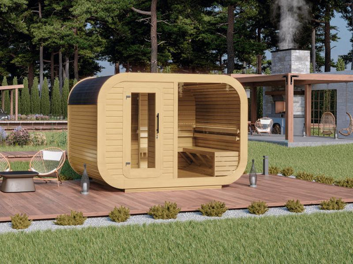 Wolff Finnhaus Sauna Luago 3x2 Bausatz Typ 3 Art 1, natur, inkl. Dacheindeckung, Vollglasfront und V