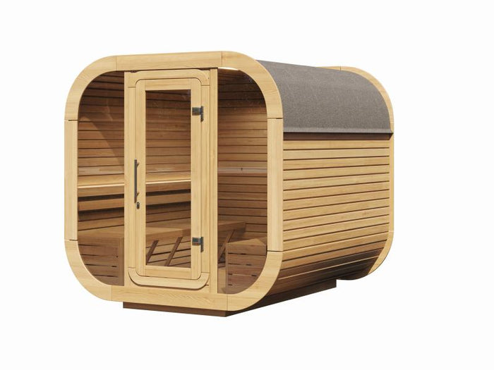 Wolff Finnhaus Sauna Luago 3x2 montiert Typ 3 Art 1, natur, inkl. Dacheindeckung, Vollglasfront und 