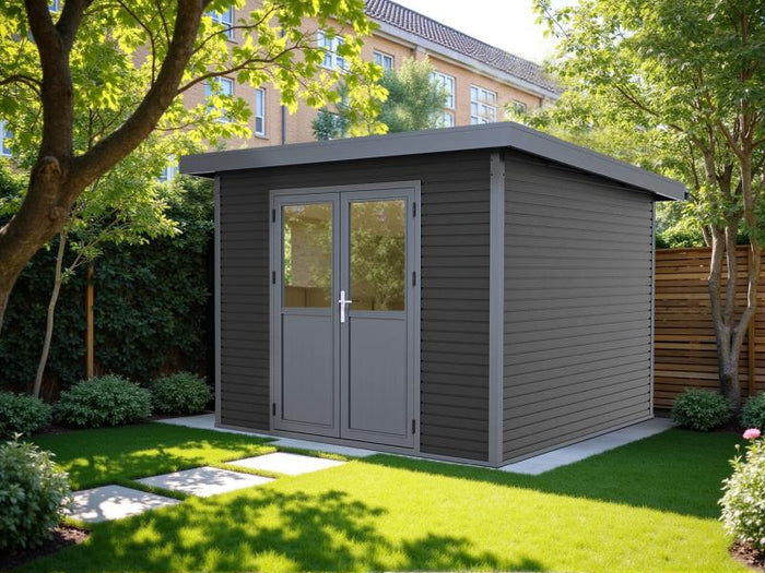 WPC Gartenhaus Linia 2828 inkl. Dachrinnen-Set, 2-farbig in Grau/Anthrazit