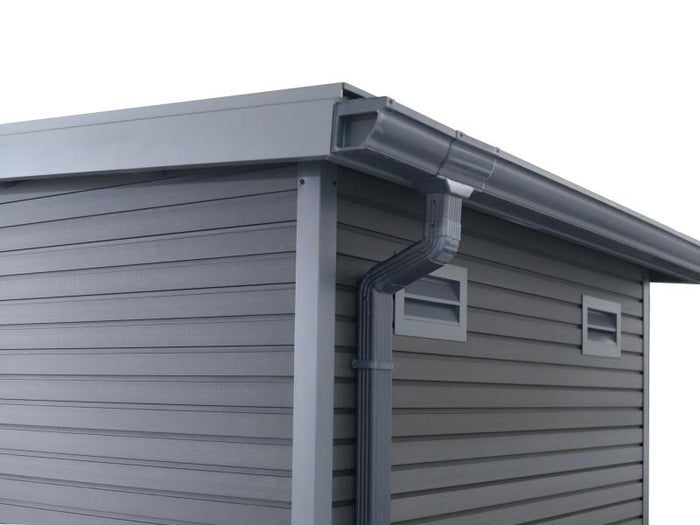 WPC Gartenhaus Linia 5628 mit Anbaudach rechts und Rückwand, inkl. Dachrinnen-Set, Anthrazit